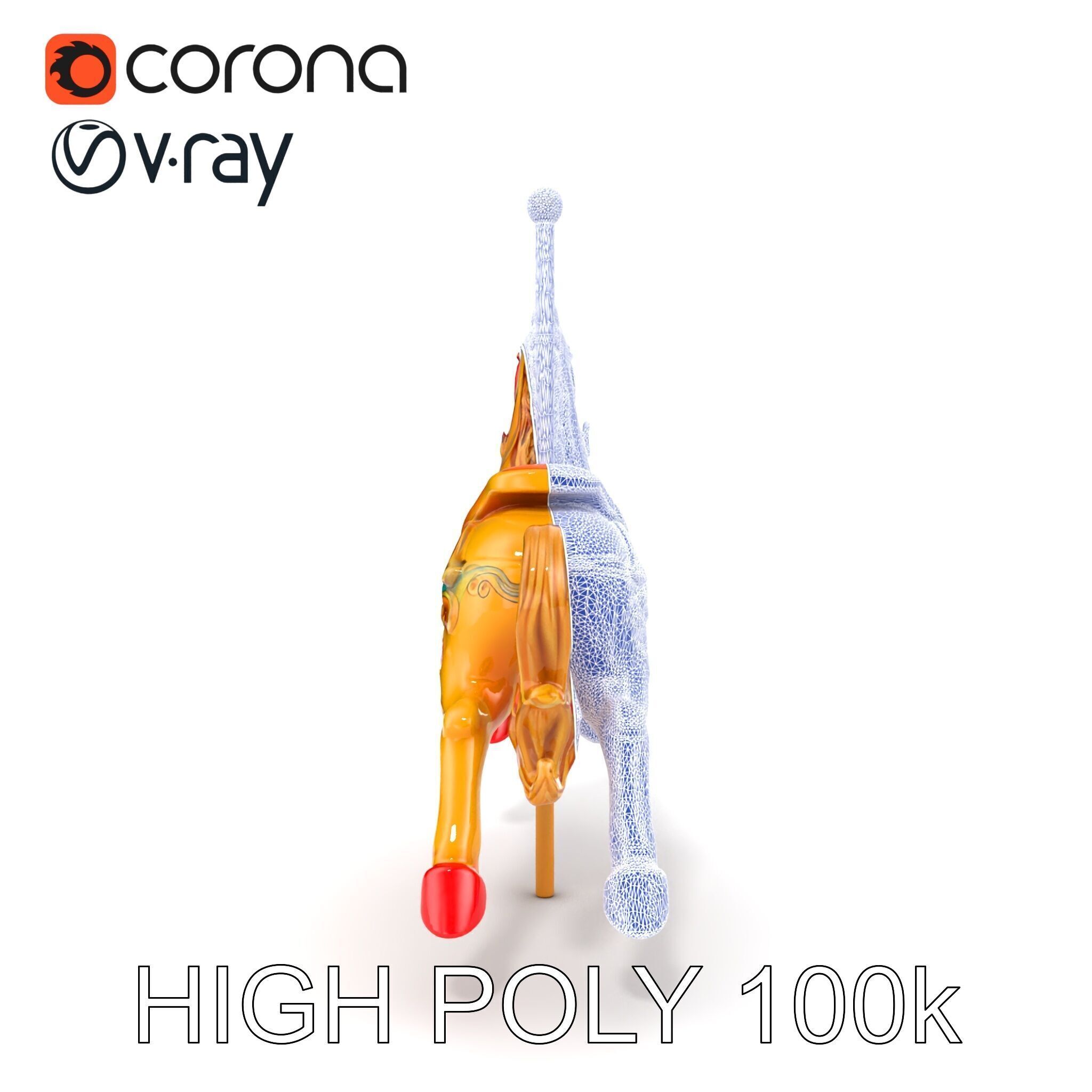 Vintage Carousel Horse Sculpture model pack Low-poly 3D model_22