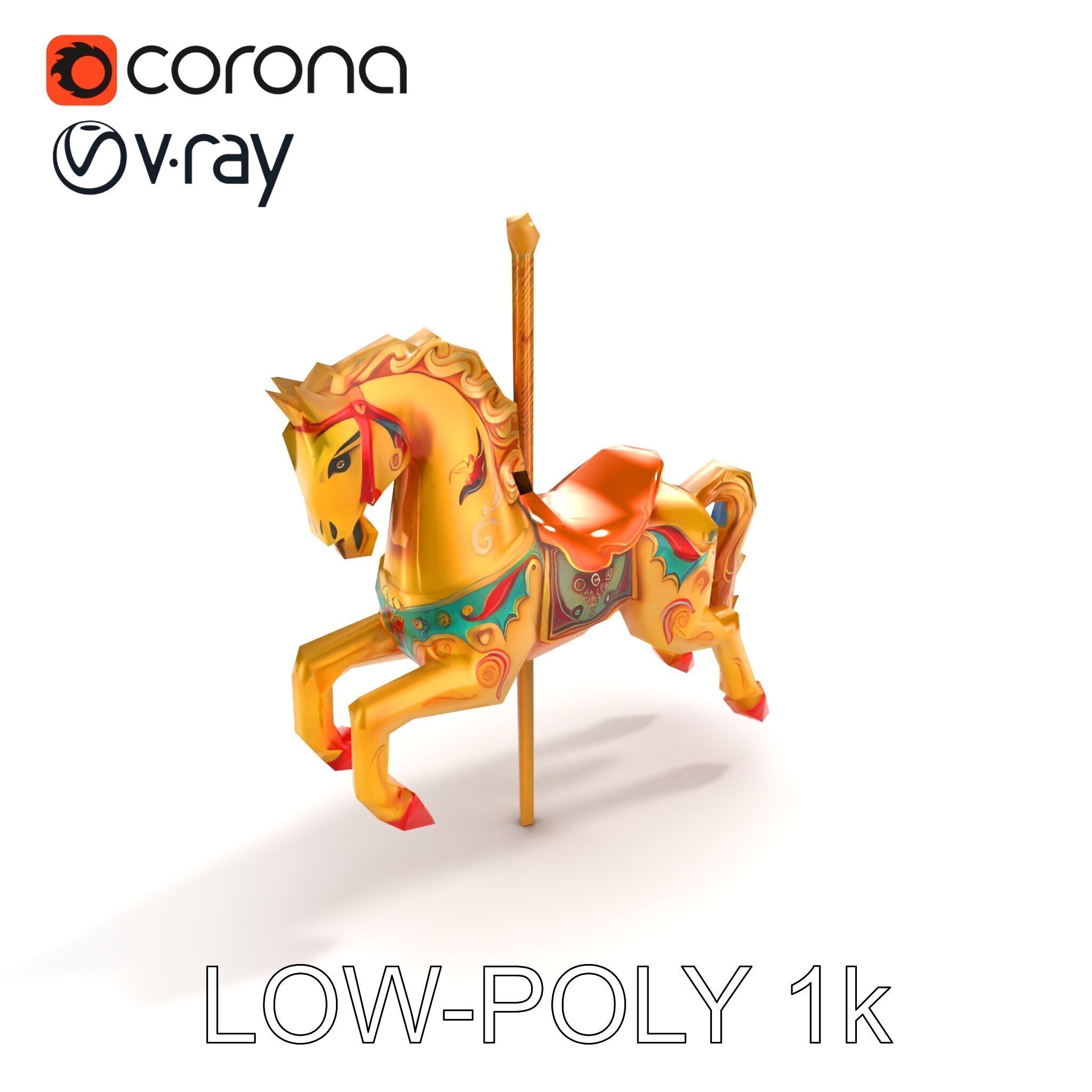 Vintage Carousel Horse Sculpture model pack Low-poly 3D model_9