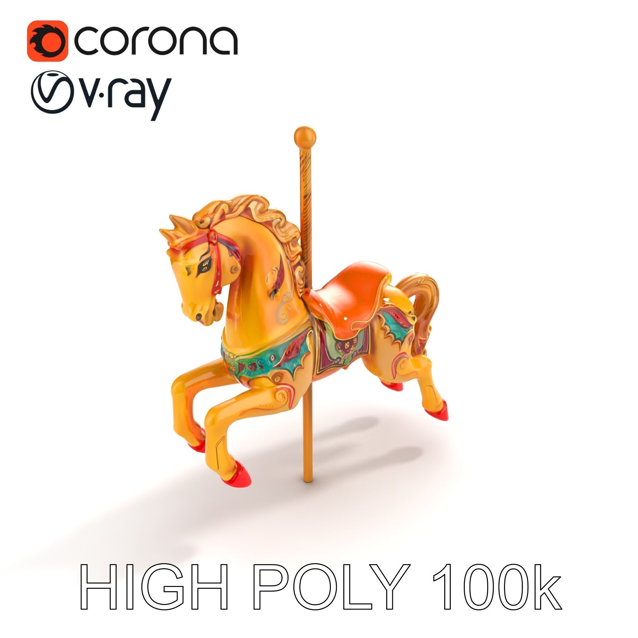 Vintage Carousel Horse Sculpture model pack Low-poly 3D model_11
