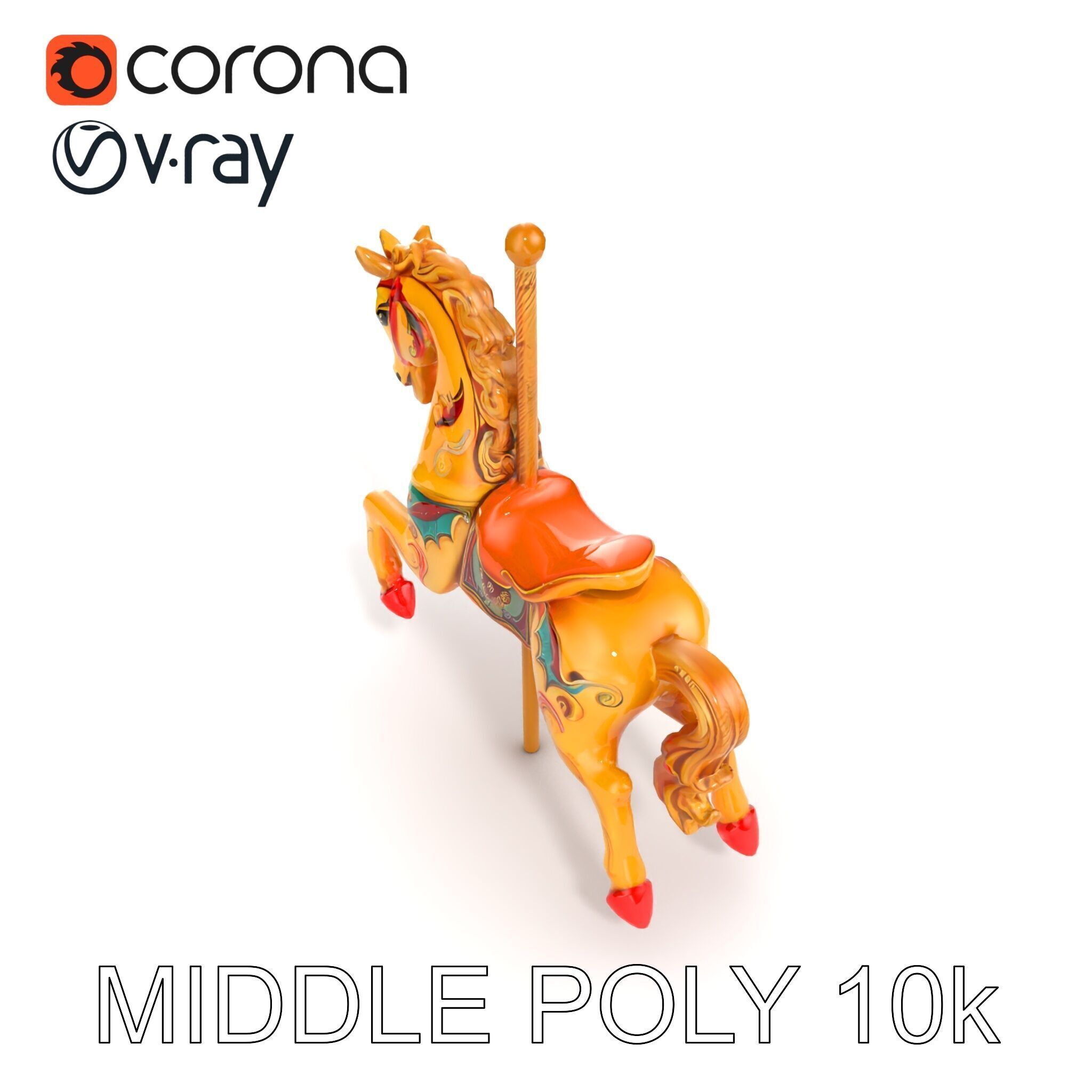Vintage Carousel Horse Sculpture model pack Low-poly 3D model_16