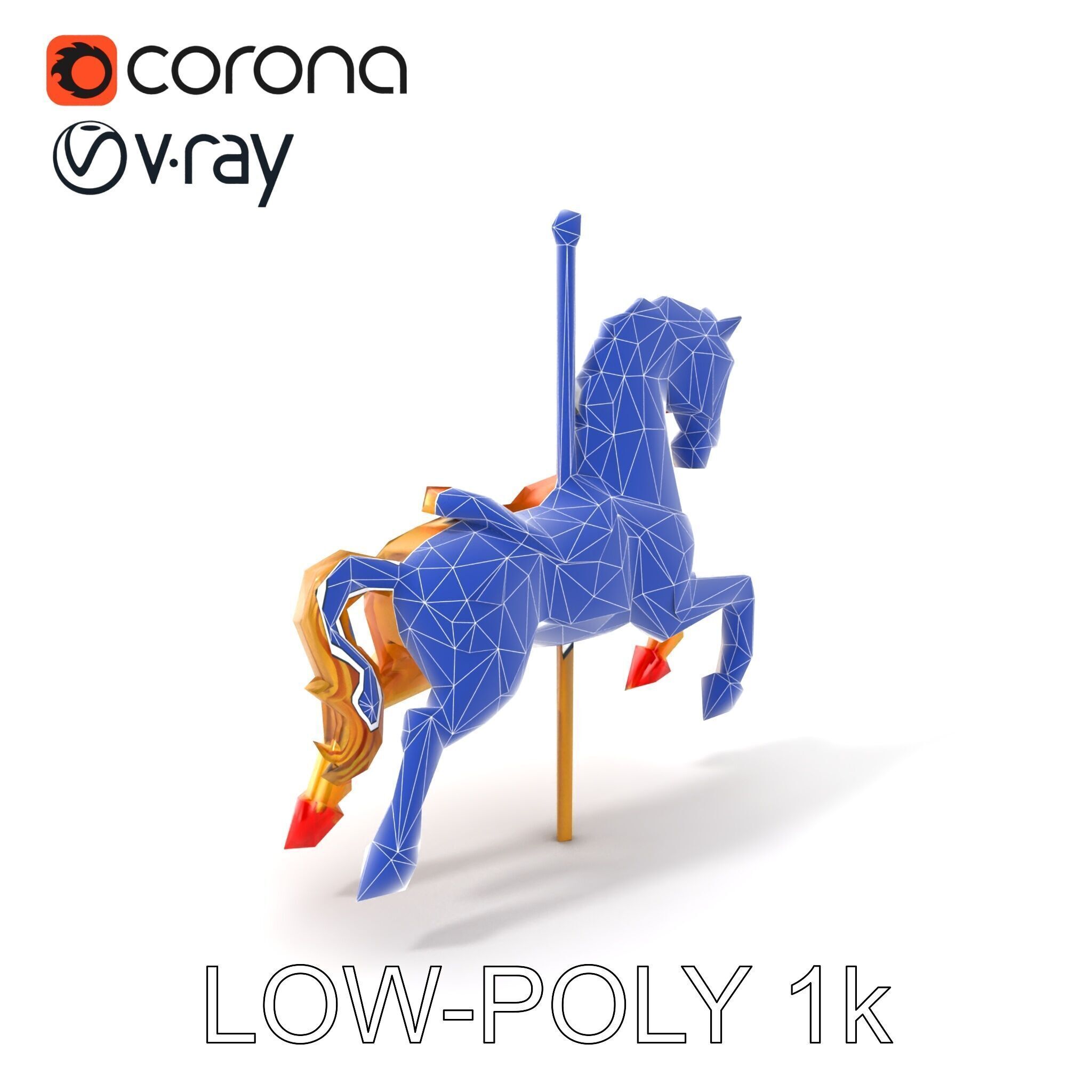Vintage Carousel Horse Sculpture model pack Low-poly 3D model_7