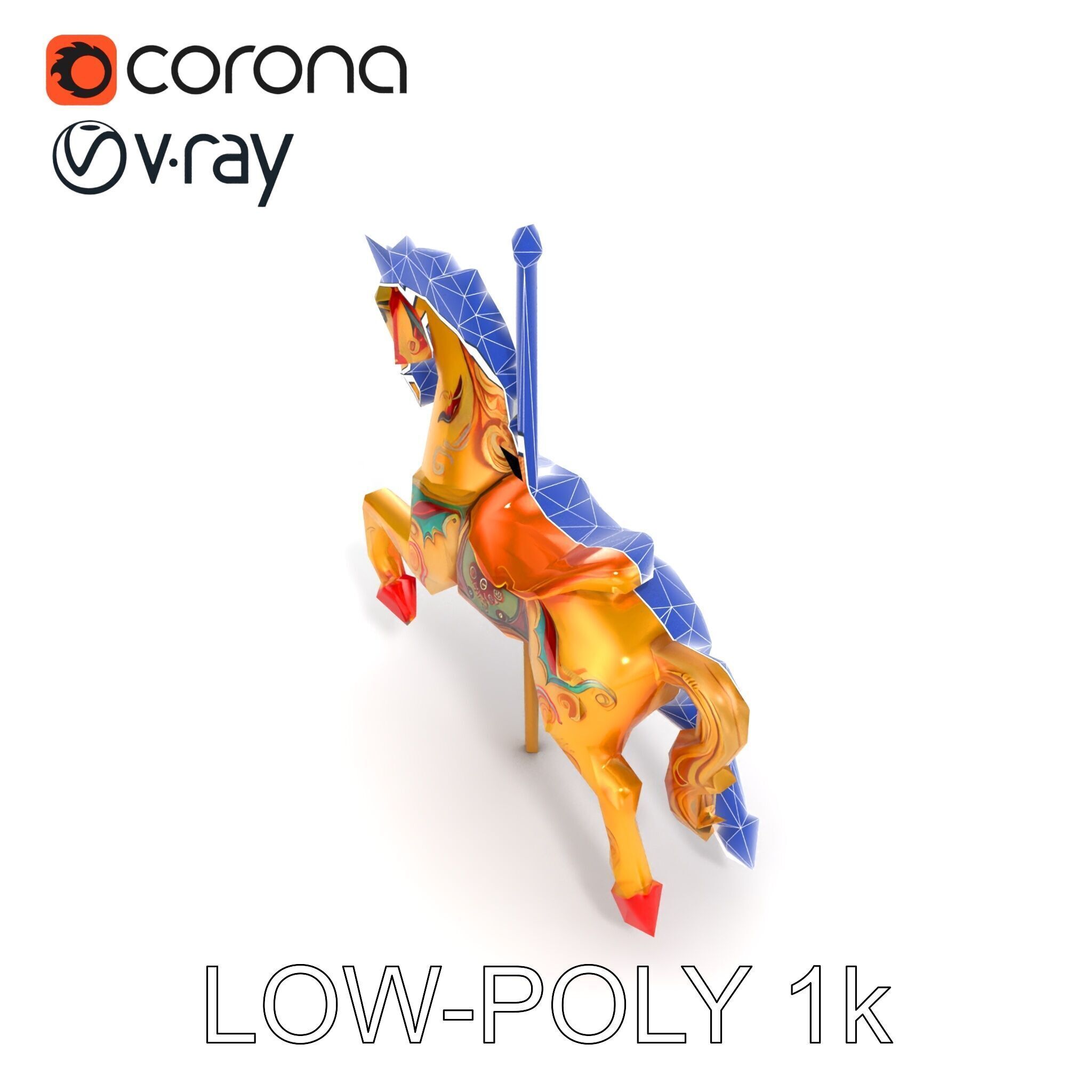 Vintage Carousel Horse Sculpture model pack Low-poly 3D model_19