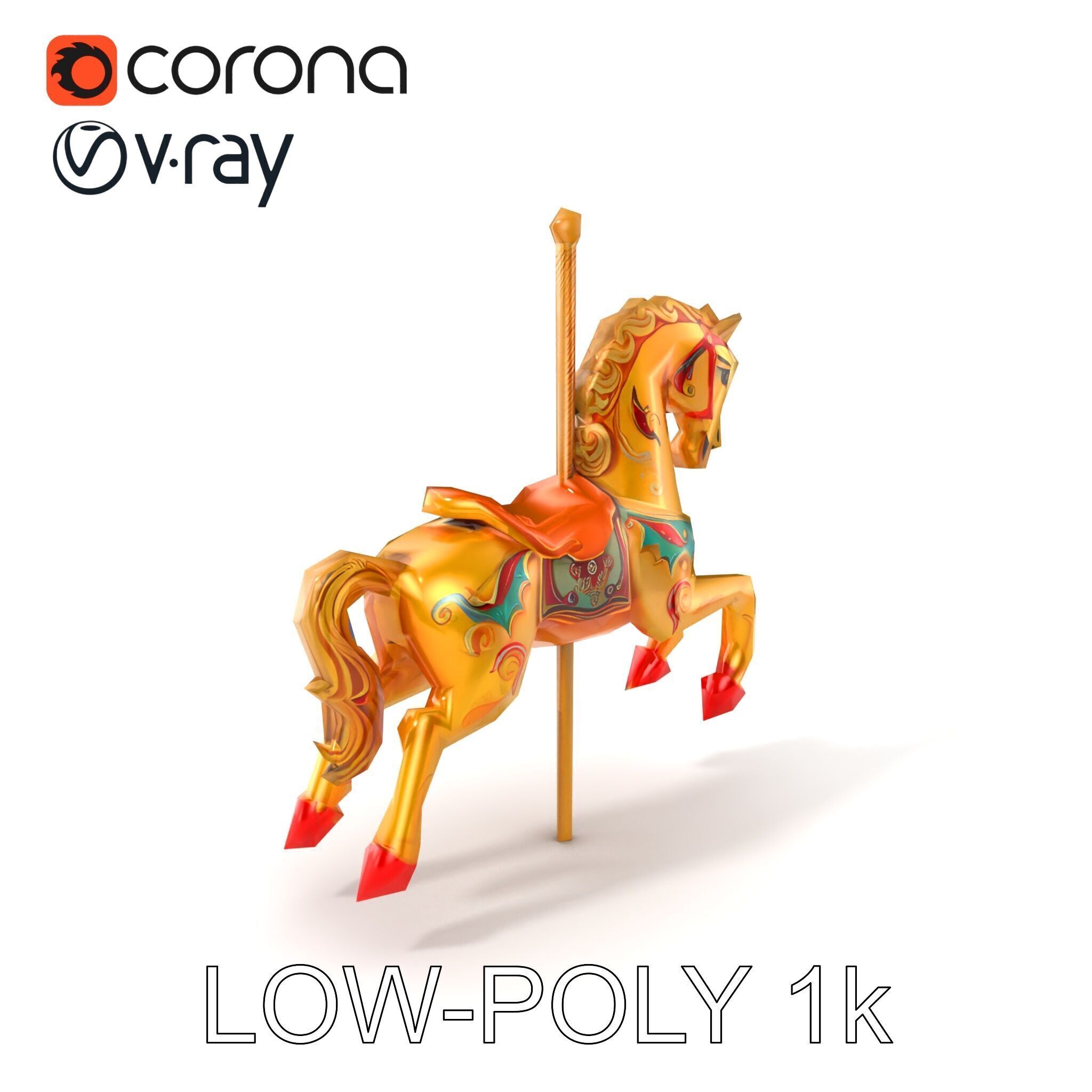 Vintage Carousel Horse Sculpture model pack Low-poly 3D model_5