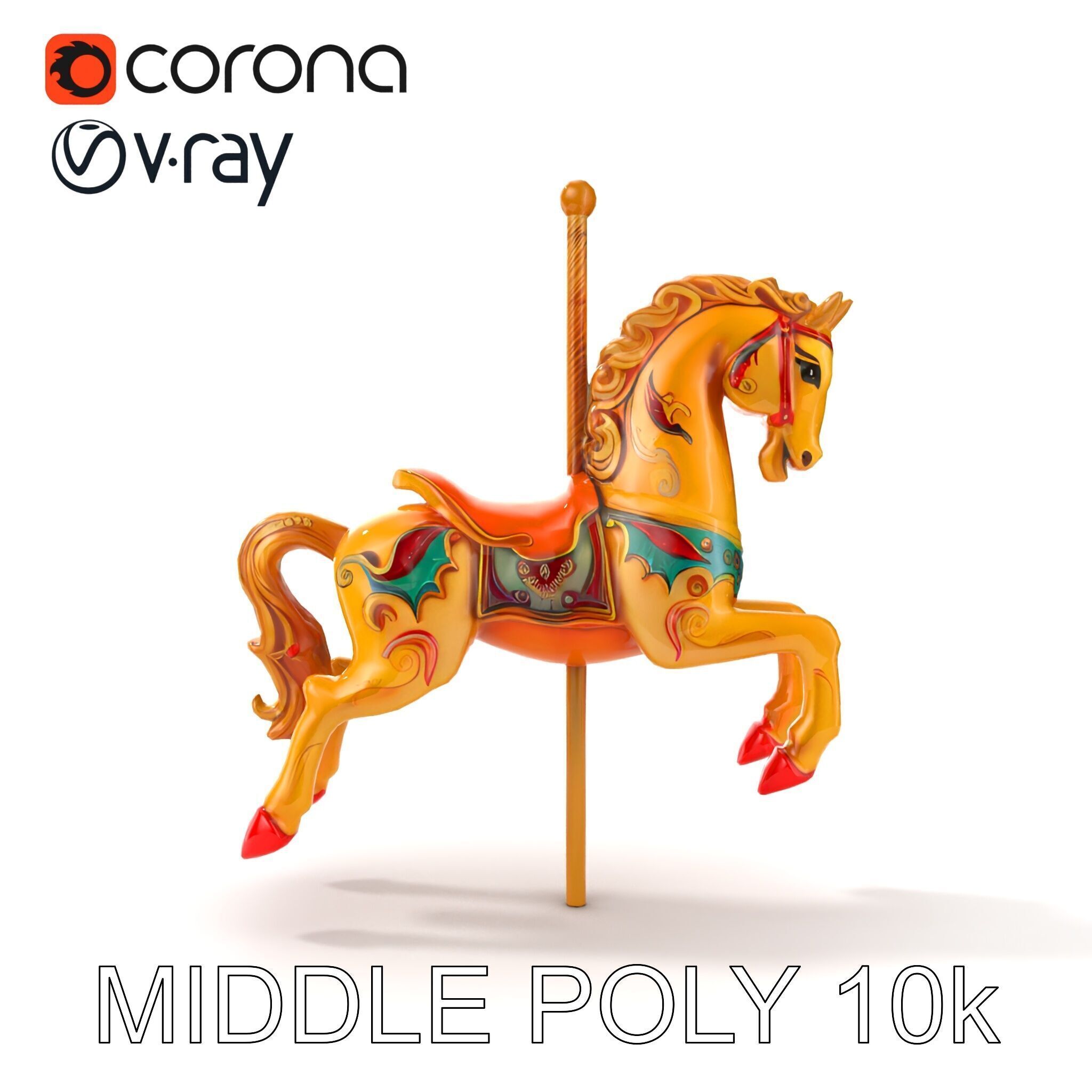 Vintage Carousel Horse Sculpture model pack Low-poly 3D model_24