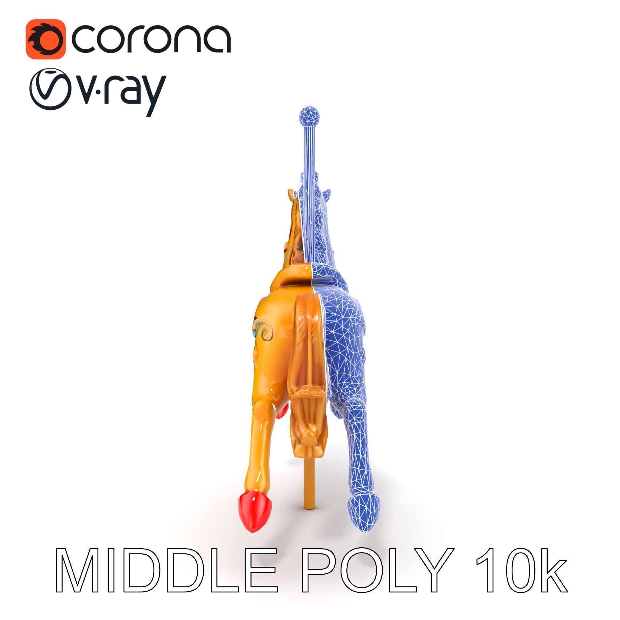 Vintage Carousel Horse Sculpture model pack Low-poly 3D model_15