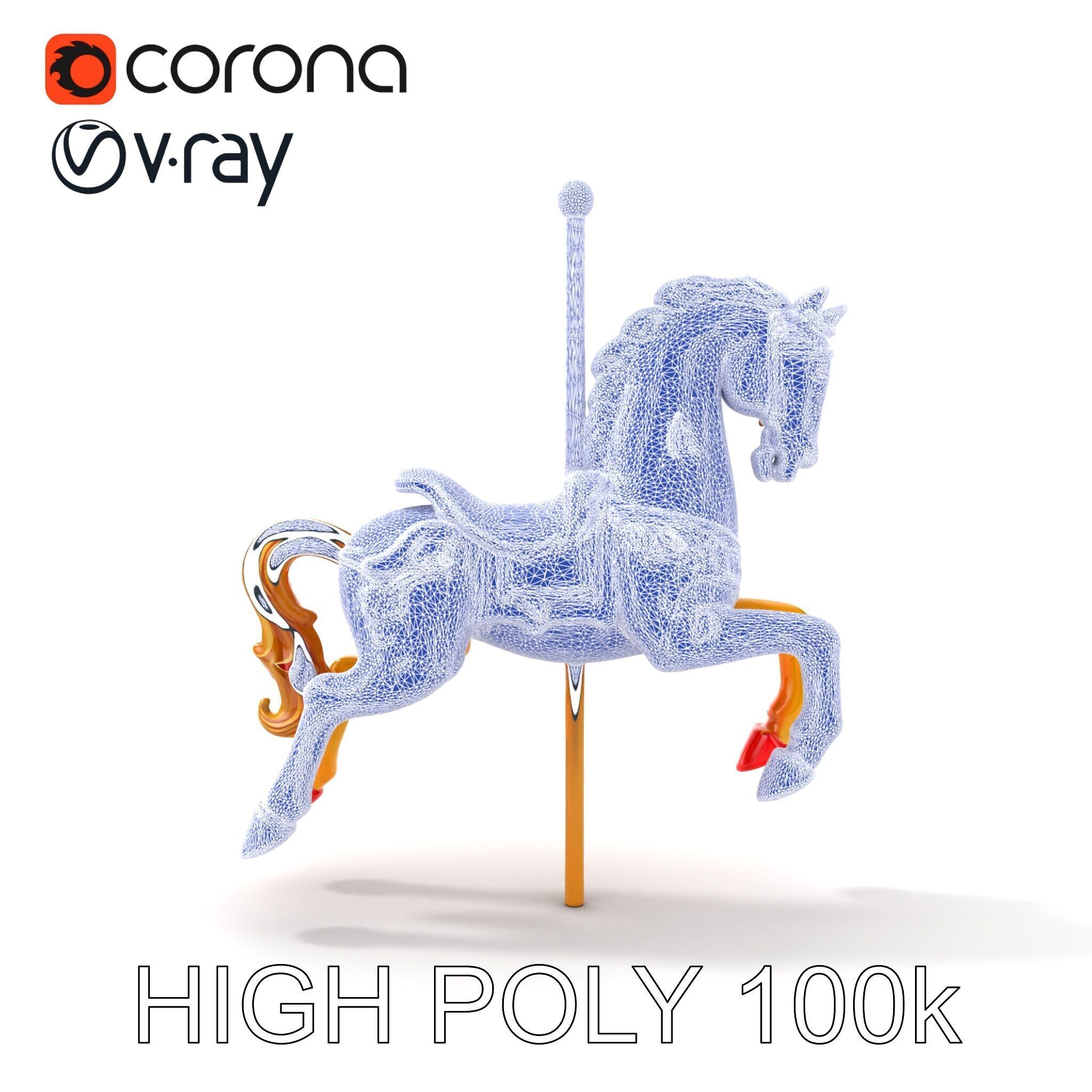 Vintage Carousel Horse Sculpture model pack Low-poly 3D model_27