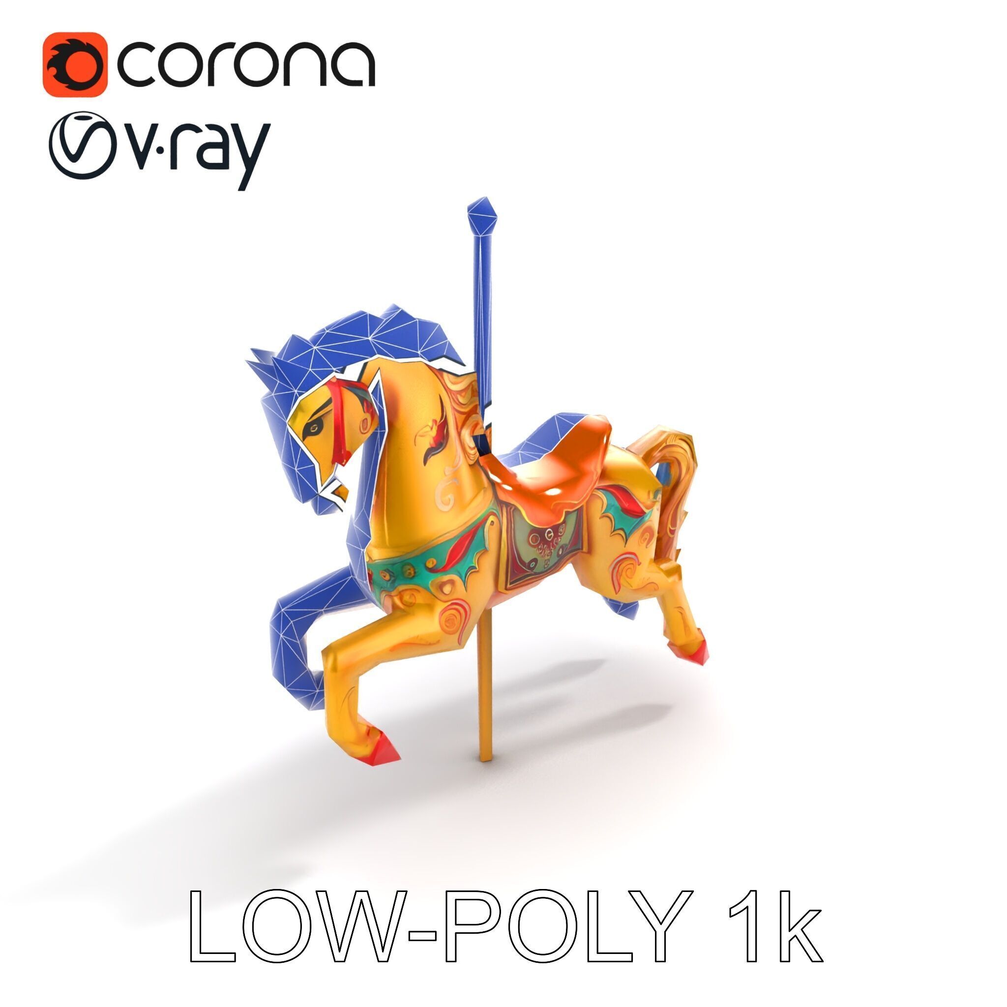 Vintage Carousel Horse Sculpture model pack Low-poly 3D model_31