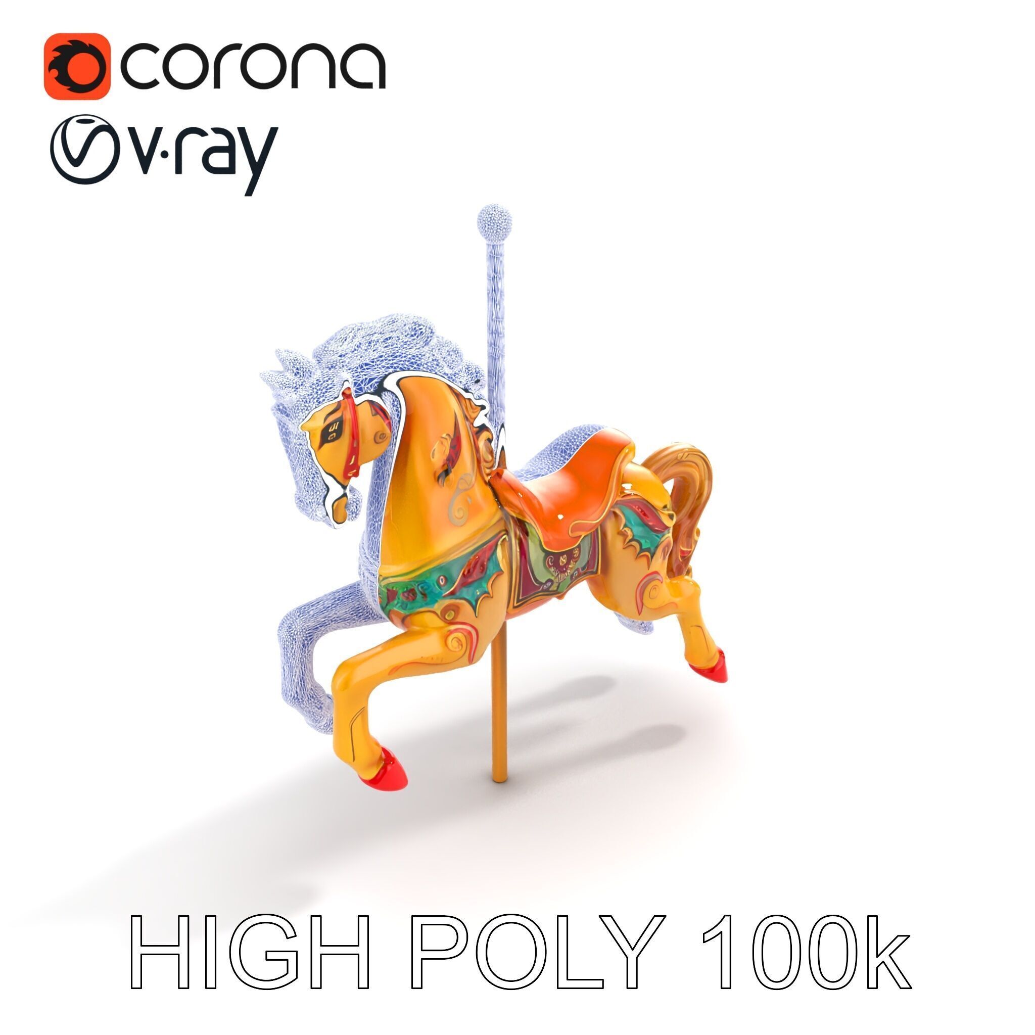 Vintage Carousel Horse Sculpture model pack Low-poly 3D model_25