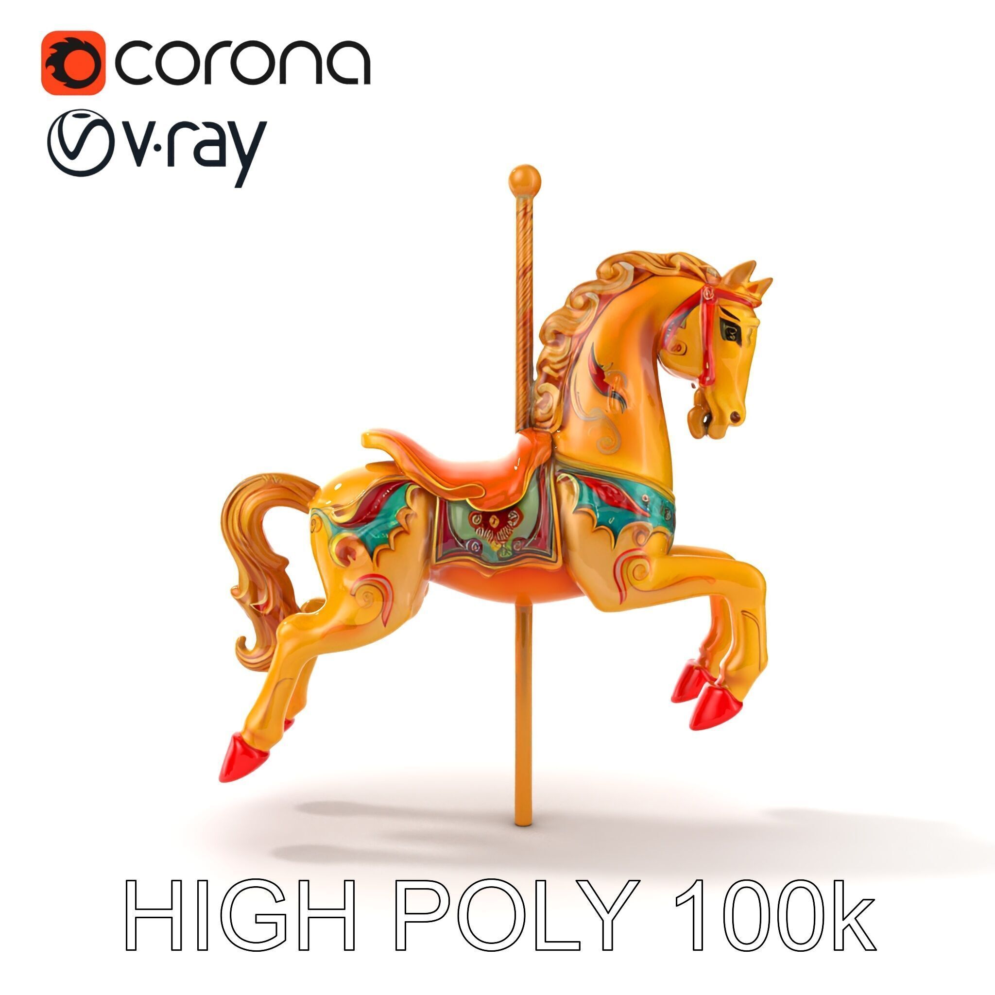 Vintage Carousel Horse Sculpture model pack Low-poly 3D model_13