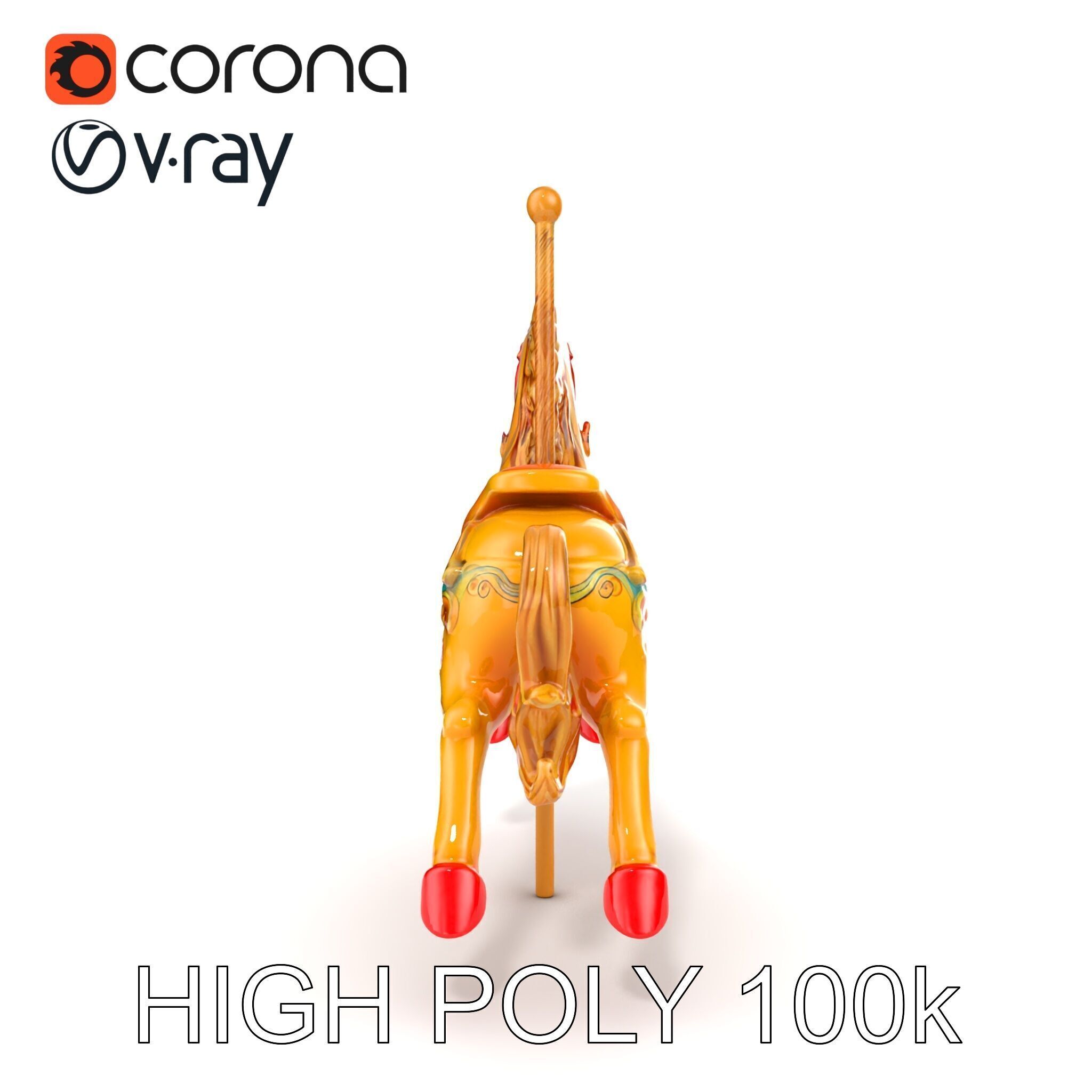 Vintage Carousel Horse Sculpture model pack Low-poly 3D model_14
