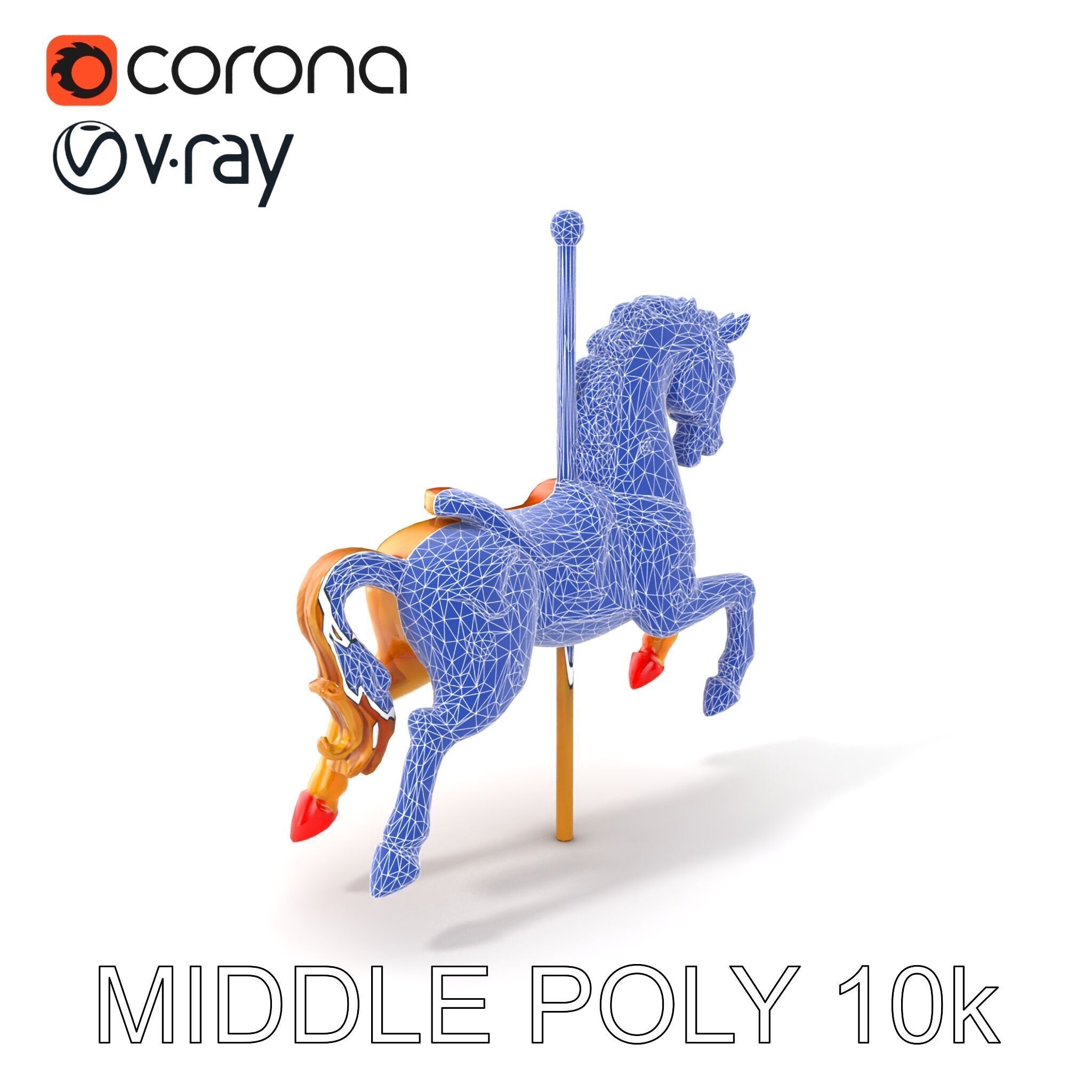 Vintage Carousel Horse Sculpture model pack Low-poly 3D model_6