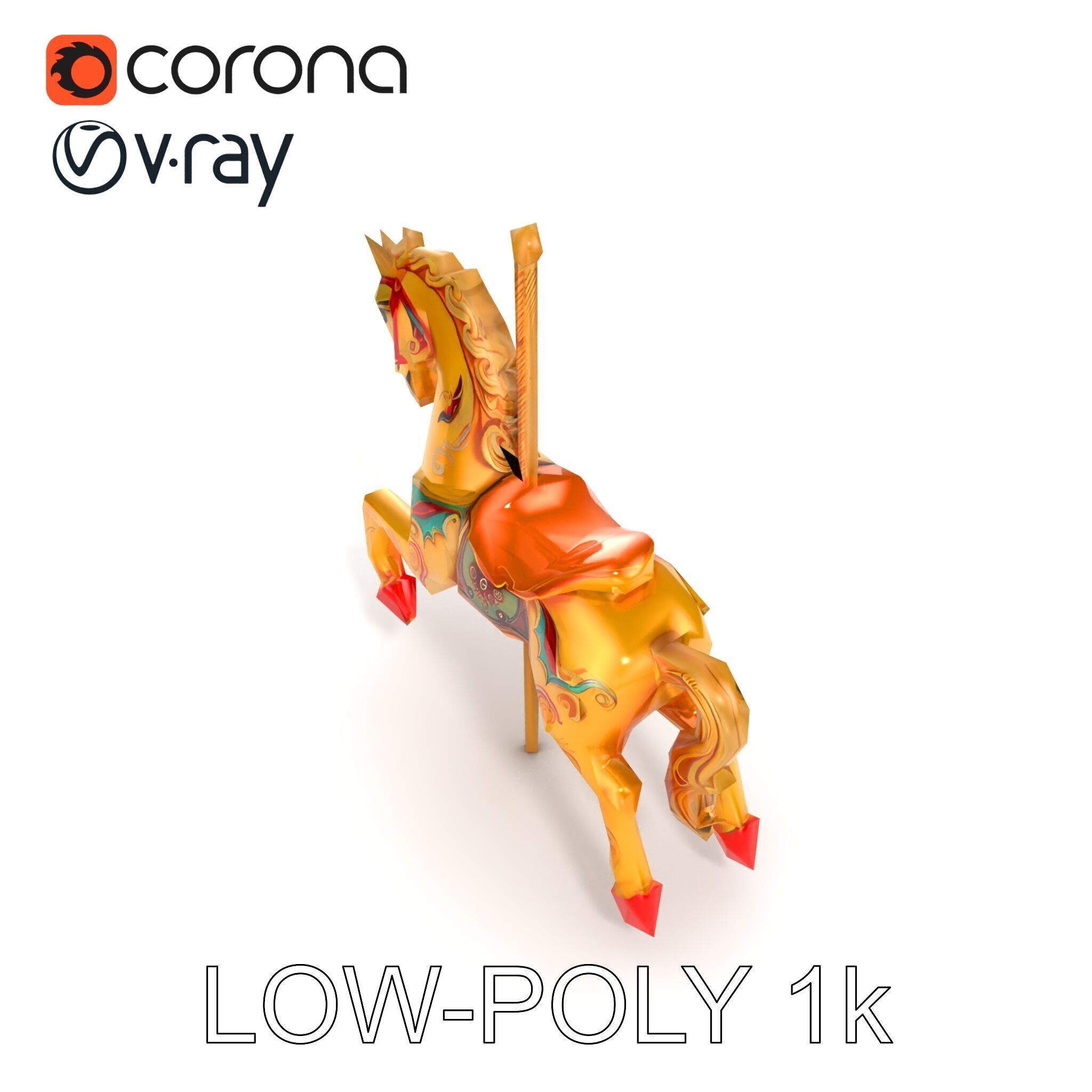 Vintage Carousel Horse Sculpture model pack Low-poly 3D model_23