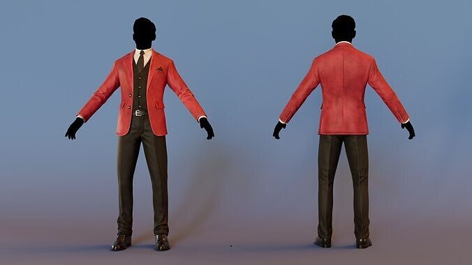Men Pans with Shirt Blazer and Shoes Vest Velvet Red Low-poly 3D model