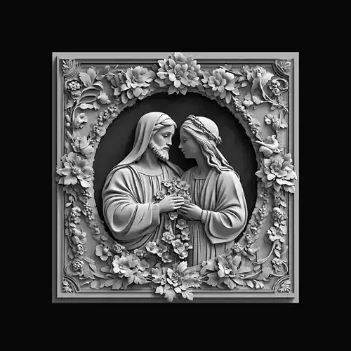 Sacred Couple Floral 3D Relief Panel
