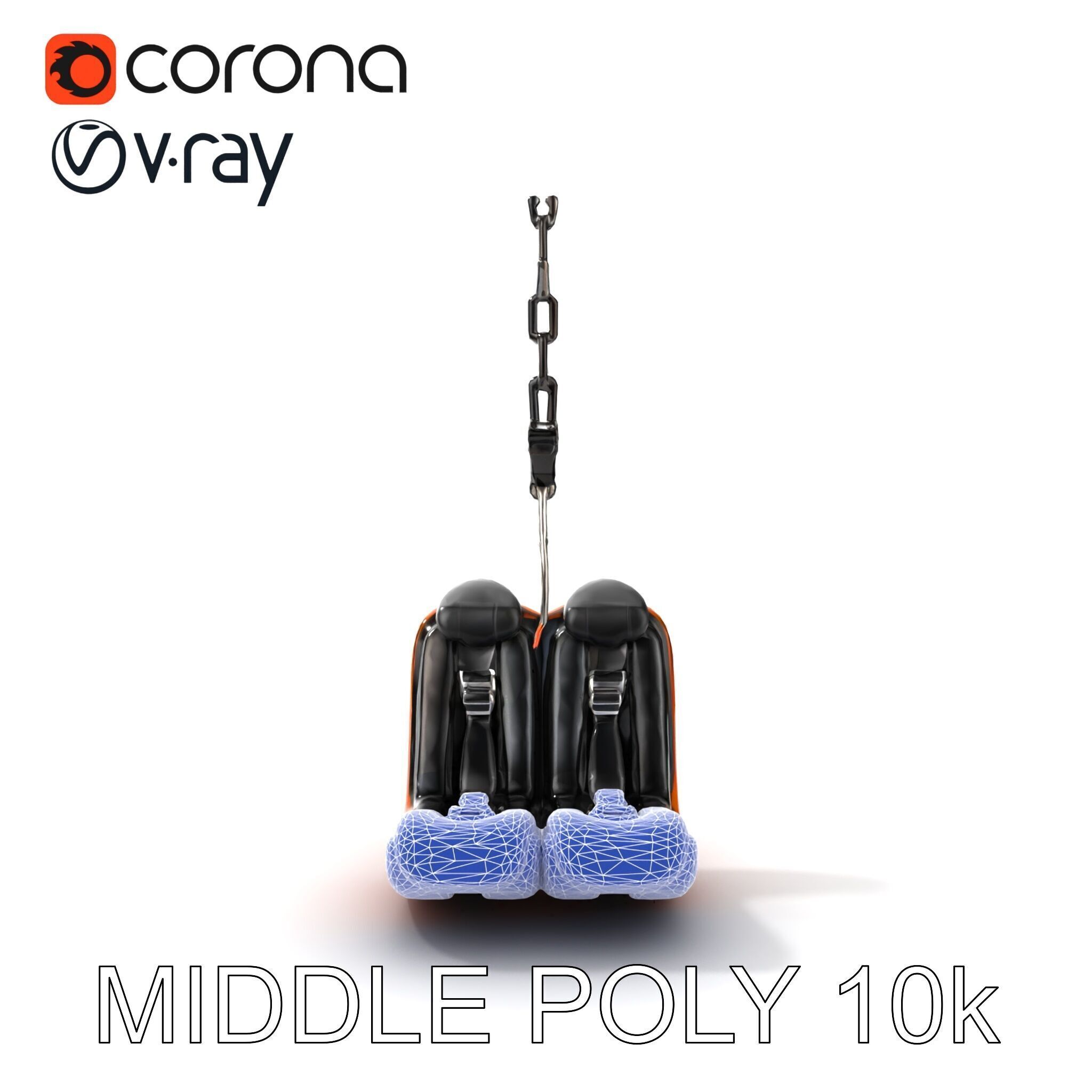 Thrill Ride Drop Tower Seat model pack Low-poly 3D model_27