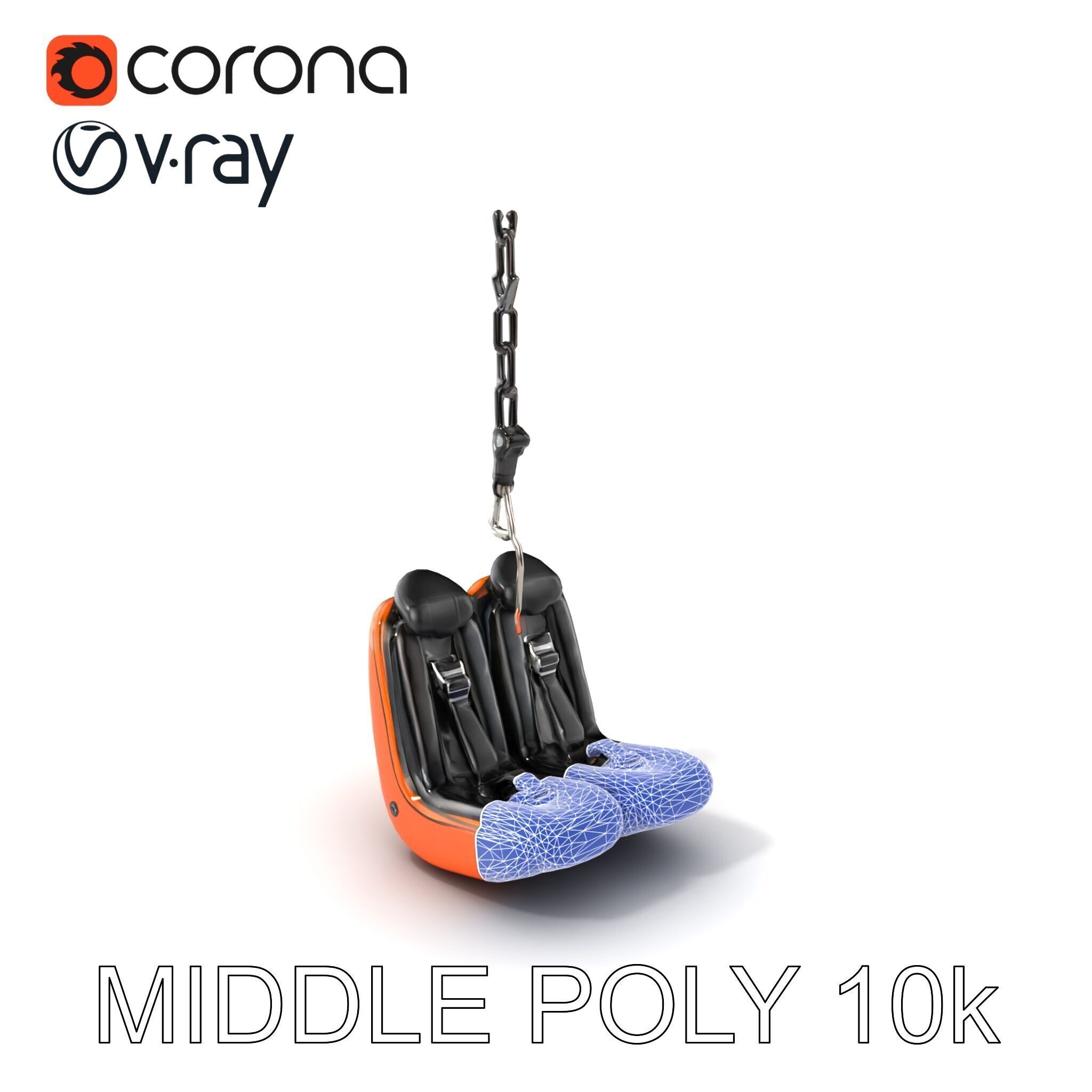 Thrill Ride Drop Tower Seat model pack Low-poly 3D model_6