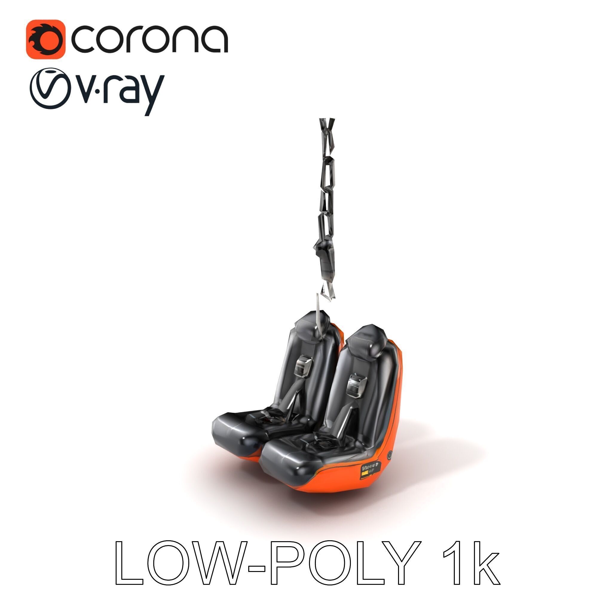 Thrill Ride Drop Tower Seat model pack Low-poly 3D model_5