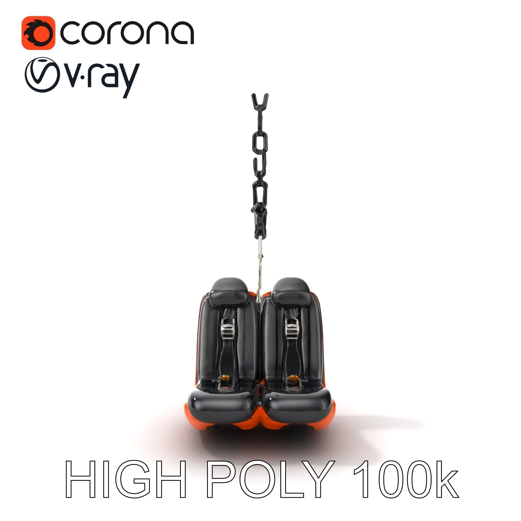 Thrill Ride Drop Tower Seat model pack Low-poly 3D model_28