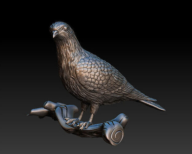 pigeon perched on tree branch 3d printed model