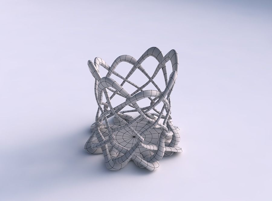 Bowl cylindrical with interlacing fine lattice streched top 3D print model_5
