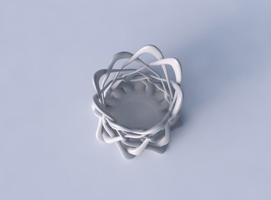 Bowl cylindrical with interlacing fine lattice streched top 3D print model_2