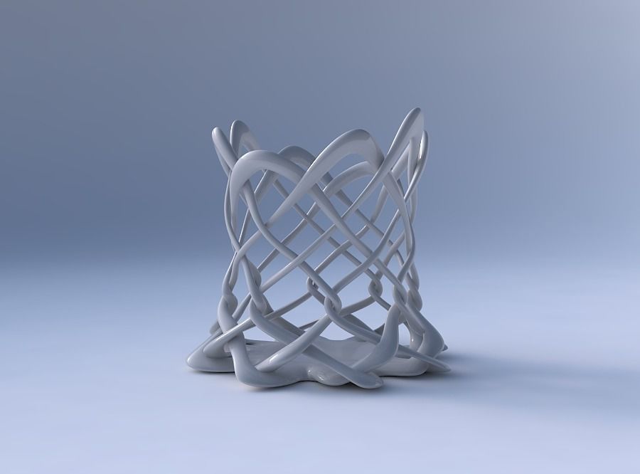 Bowl cylindrical with interlacing fine lattice streched top 3D print model_4