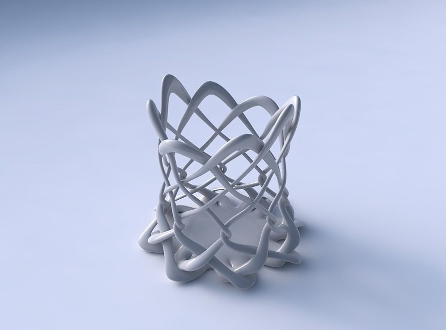 Bowl cylindrical with interlacing fine lattice streched top 3D print model_3