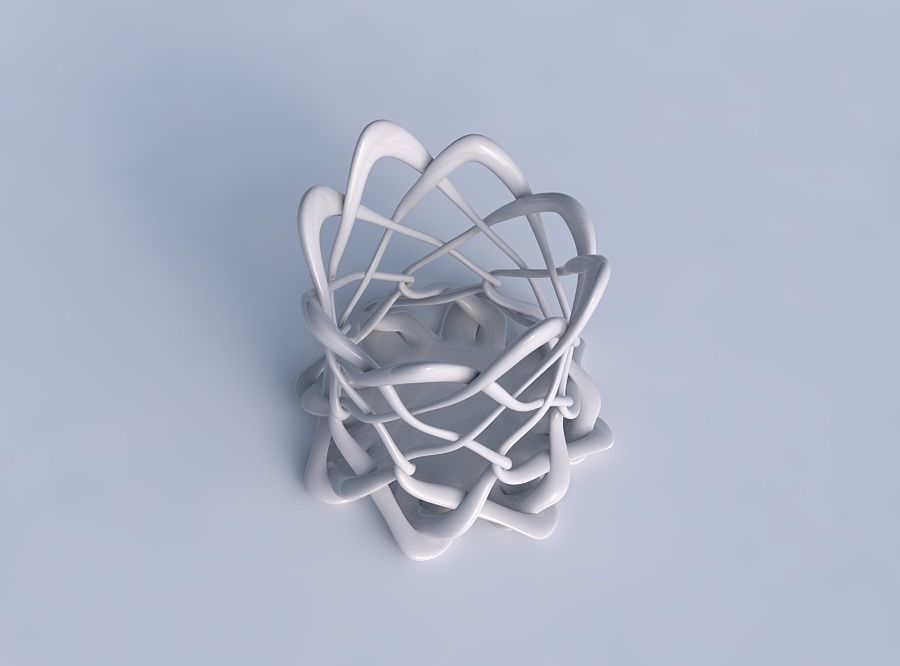 Bowl cylindrical with interlacing fine lattice streched top 3D print model_1
