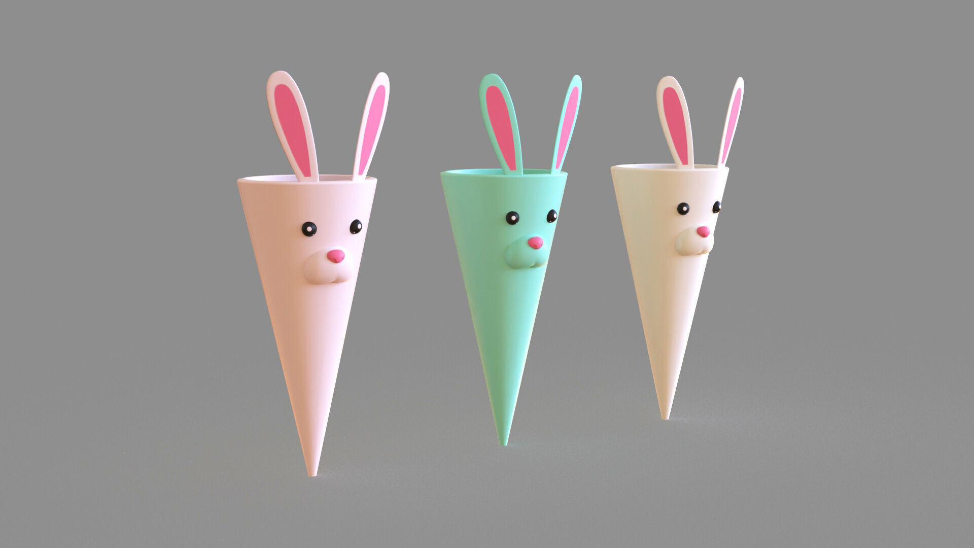 Easter Bunny Treat Cone Decoration Low-poly 3D model_1