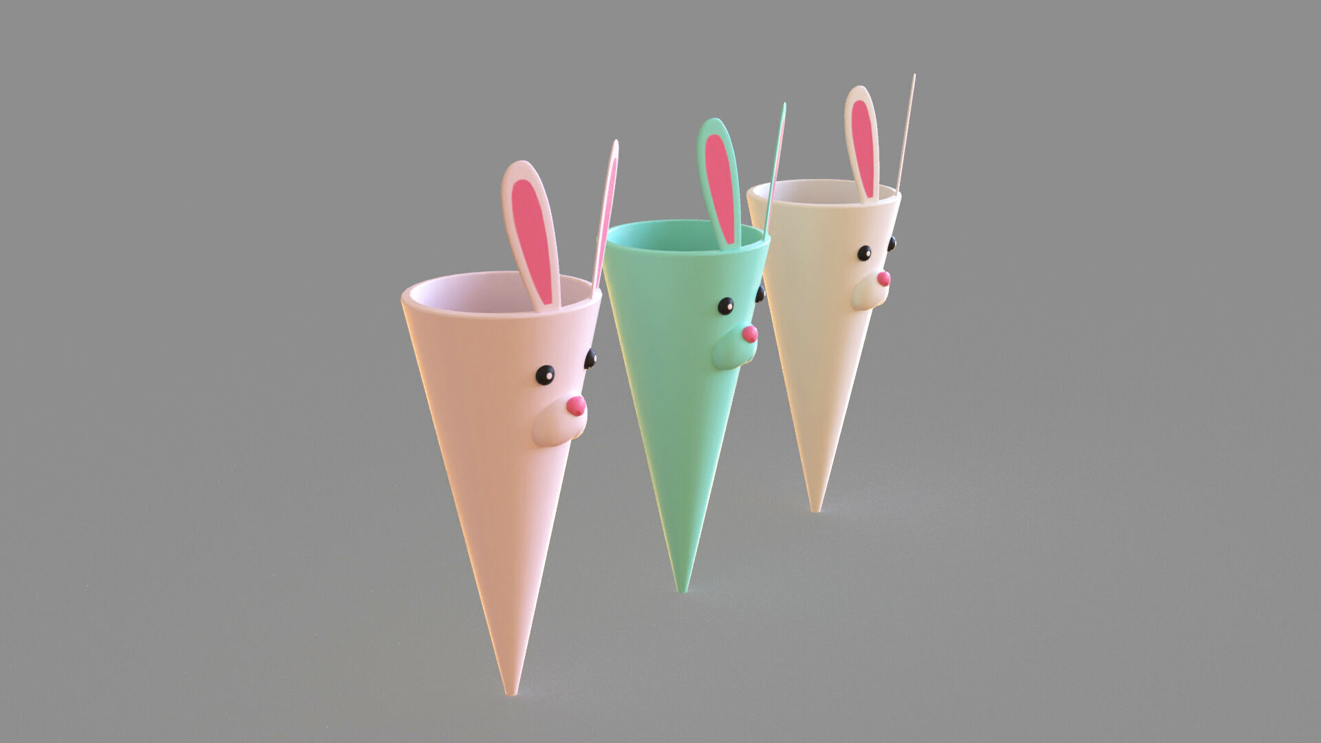 Easter Bunny Treat Cone Decoration Low-poly 3D model_2
