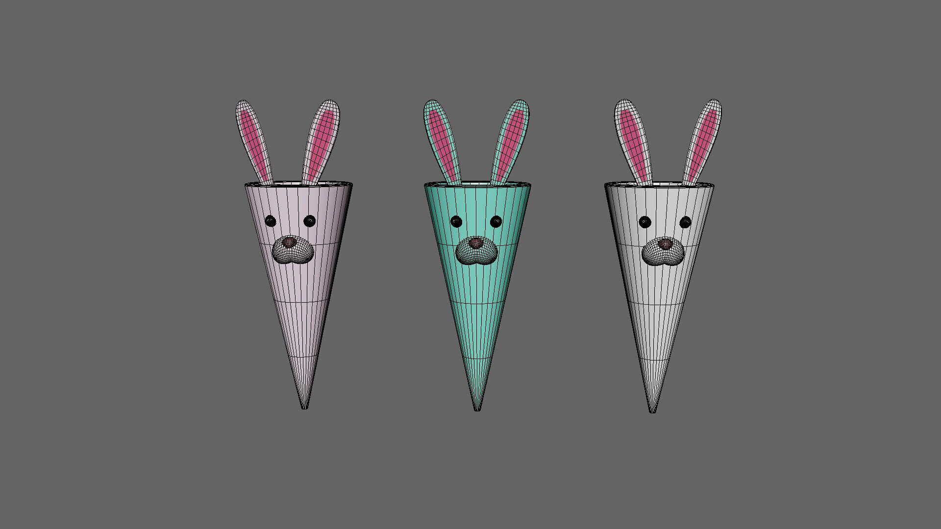 Easter Bunny Treat Cone Decoration Low-poly 3D model_7