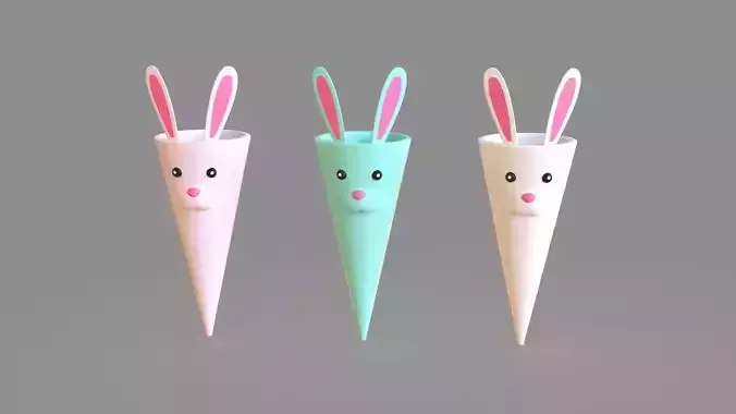 Easter Bunny Treat Cone Decoration Low-poly 3D model