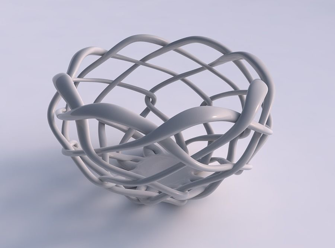Bowl cylindrical with interlacing fine lattice squeezed
