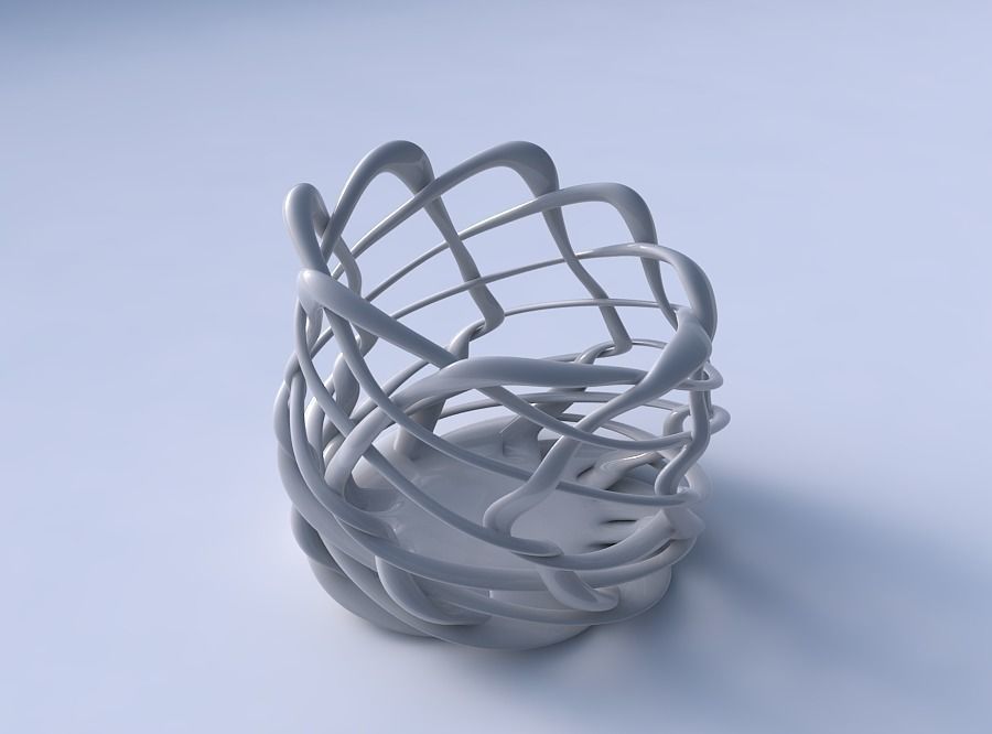 Bowl cylindrical with interlacing fine lattice streched top c... 3D print model_3