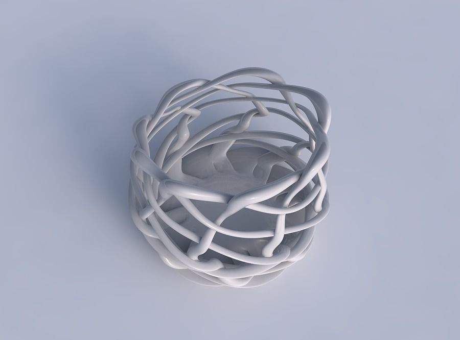 Bowl cylindrical with interlacing fine lattice streched top c... 3D print model_1