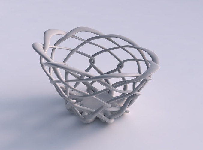 Bowl cylindrical with interlacing fine lattice squeezed with streched top corner