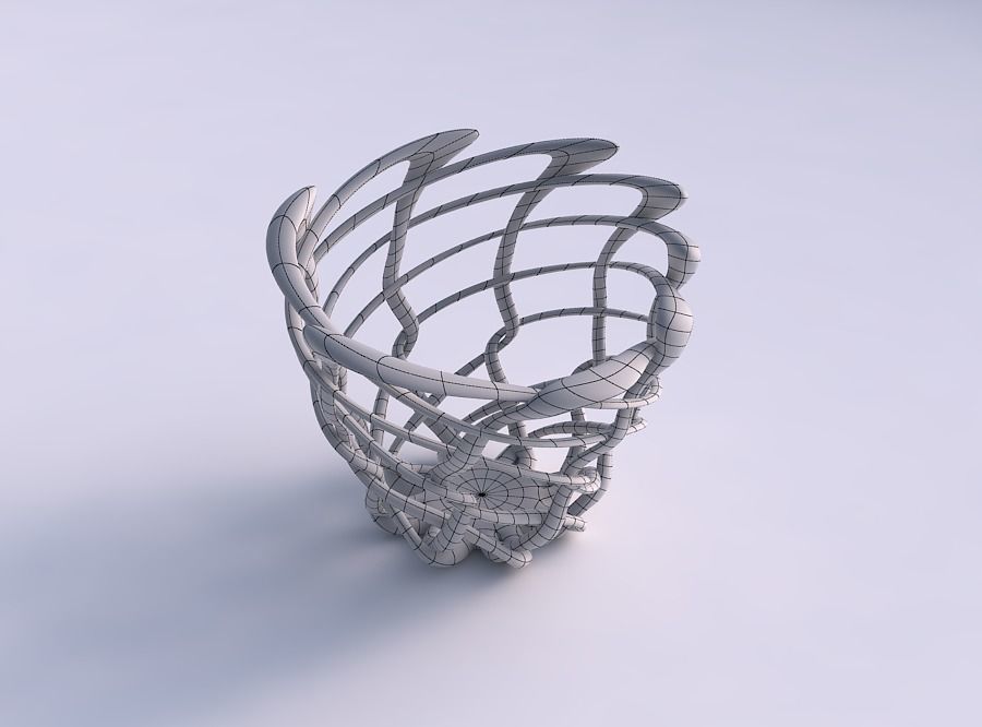 Bowl cylindrical with interlacing fine lattice pimp up top 3D print model_5