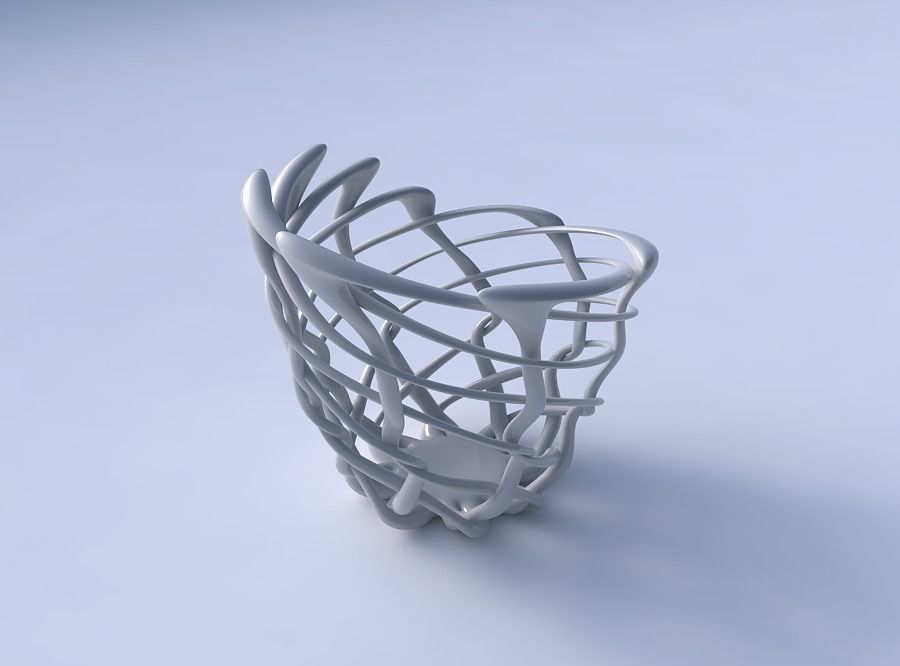 Bowl cylindrical with interlacing fine lattice pimp up top 3D print model_3