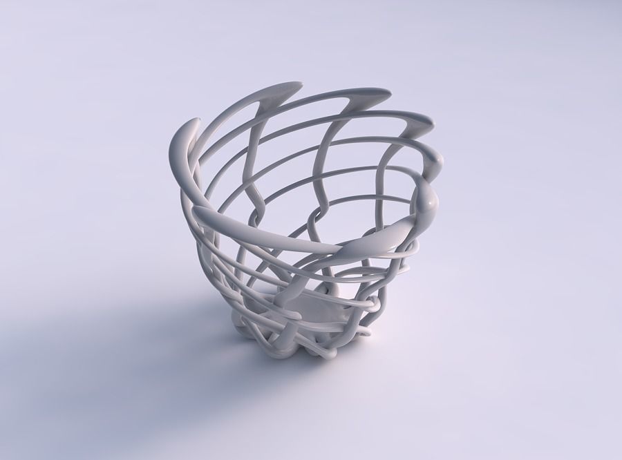 Bowl cylindrical with interlacing fine lattice pimp up top 3D print model_0