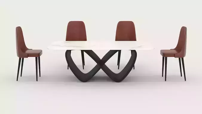 Modern Marble Dining Table Se Low-poly 3D model