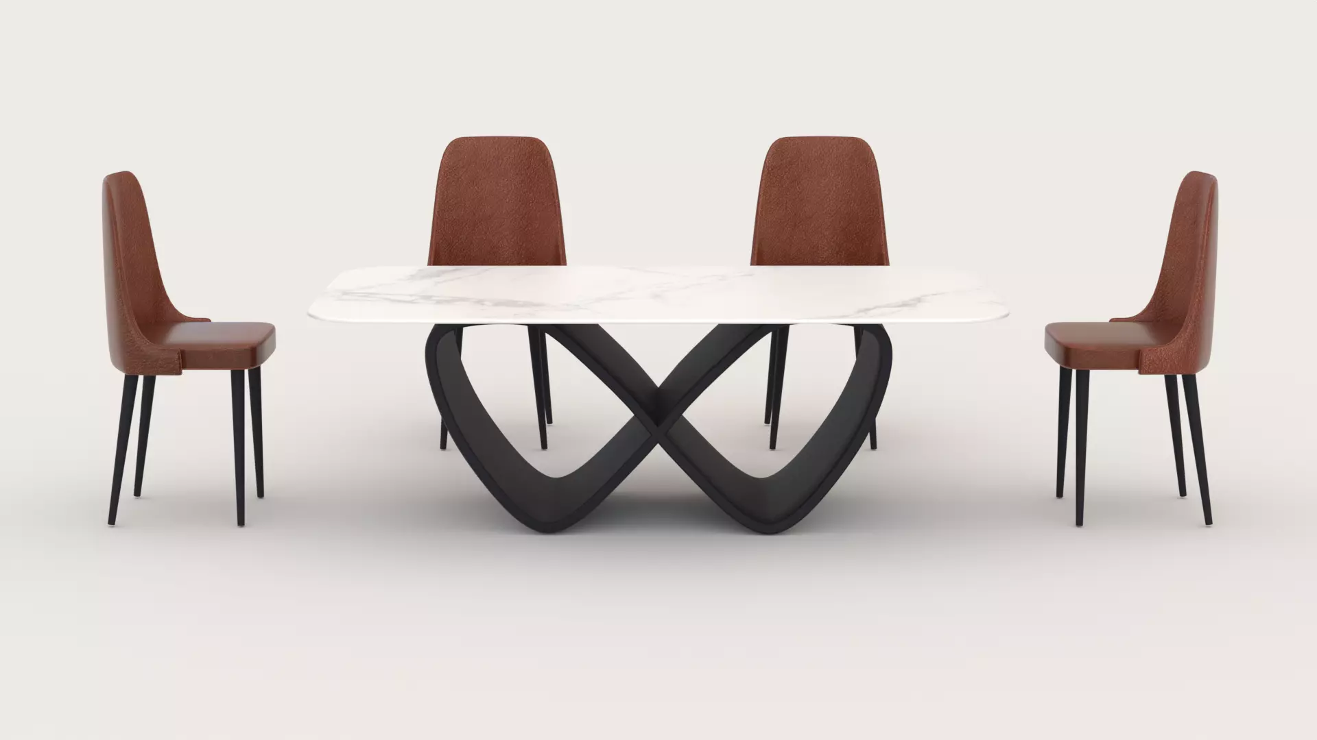 Modern Marble Dining Table Se Low-poly 3D model_0