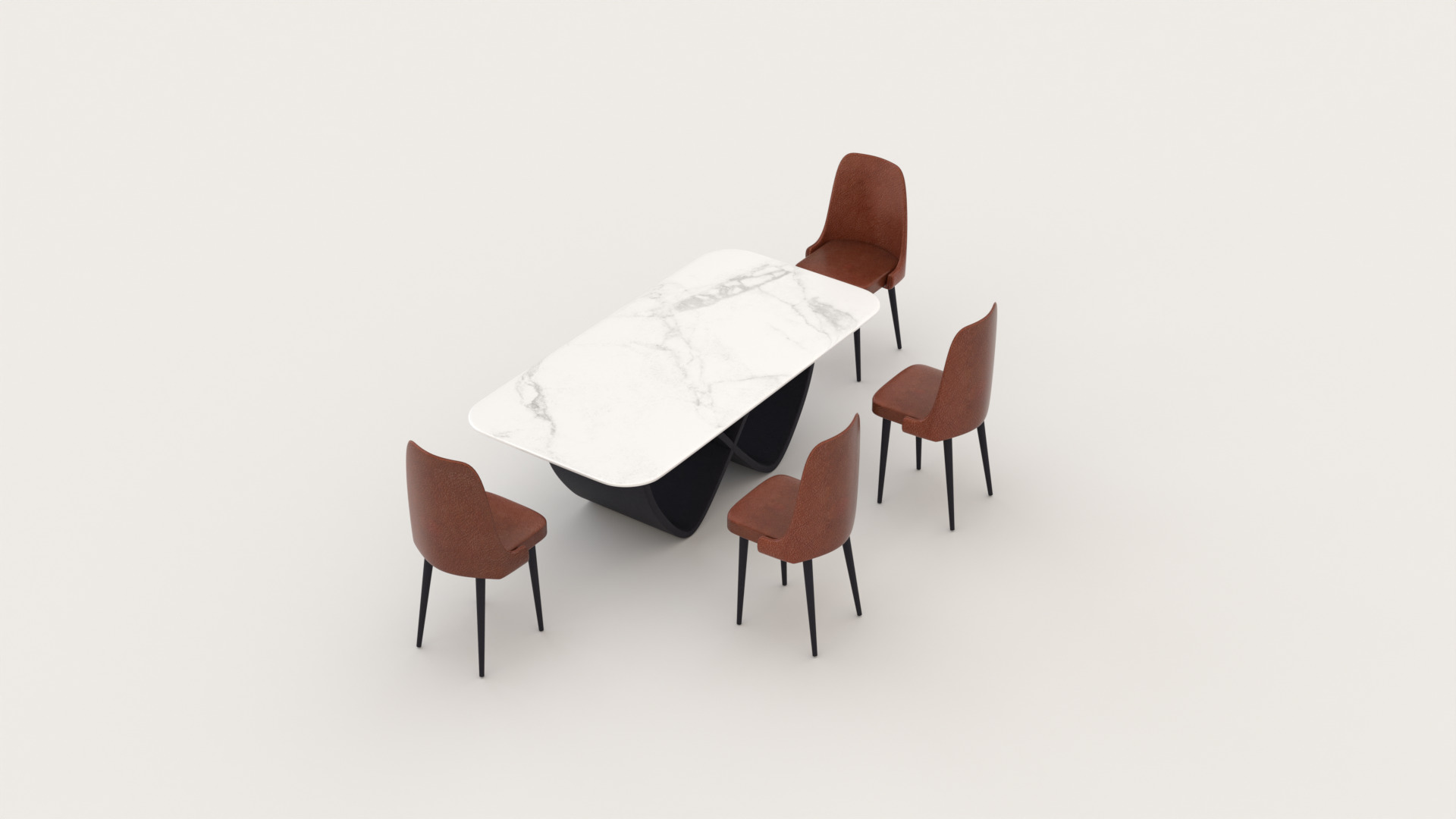 Modern Marble Dining Table Se Low-poly 3D model_3
