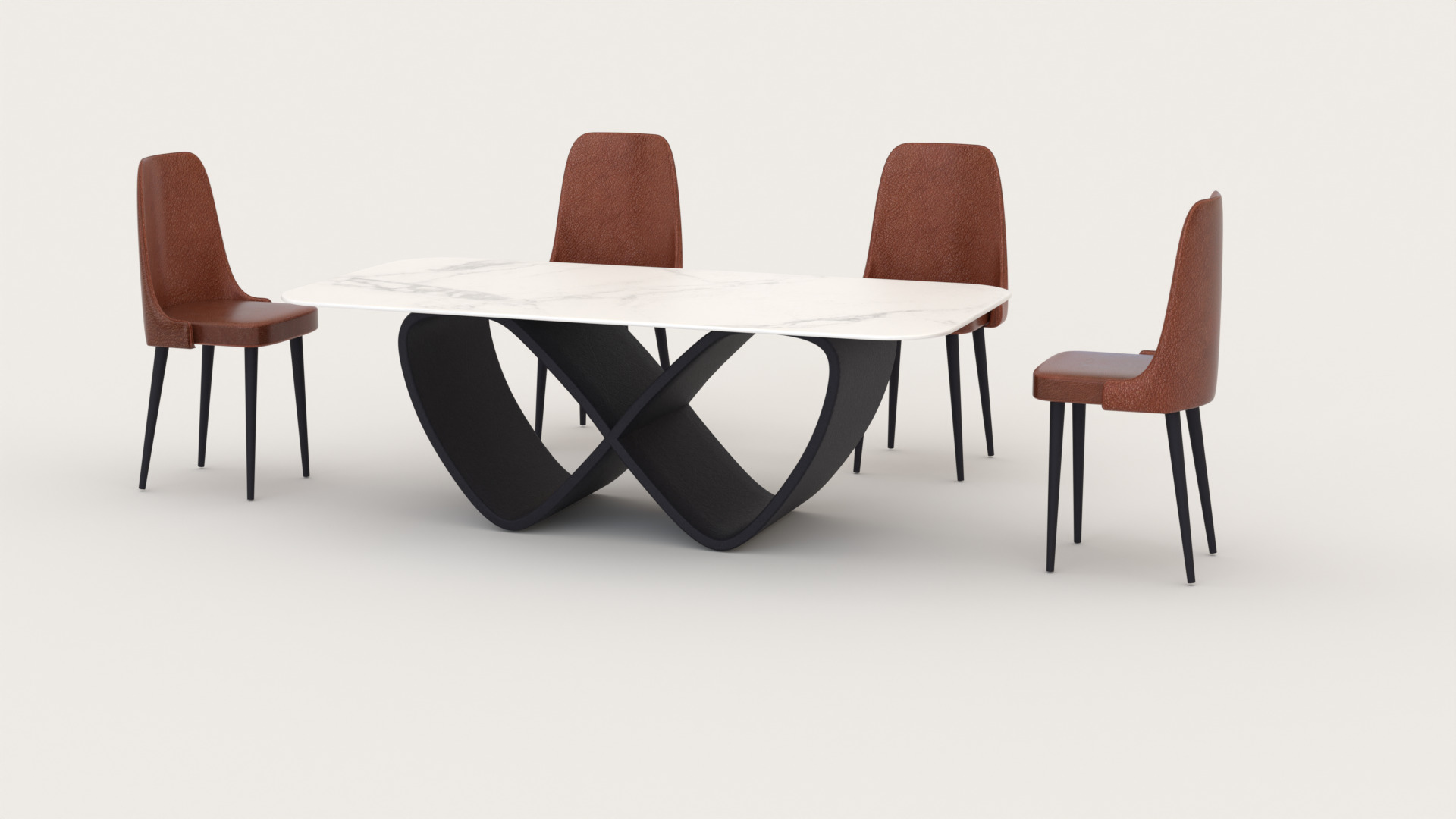 Modern Marble Dining Table Se Low-poly 3D model_1