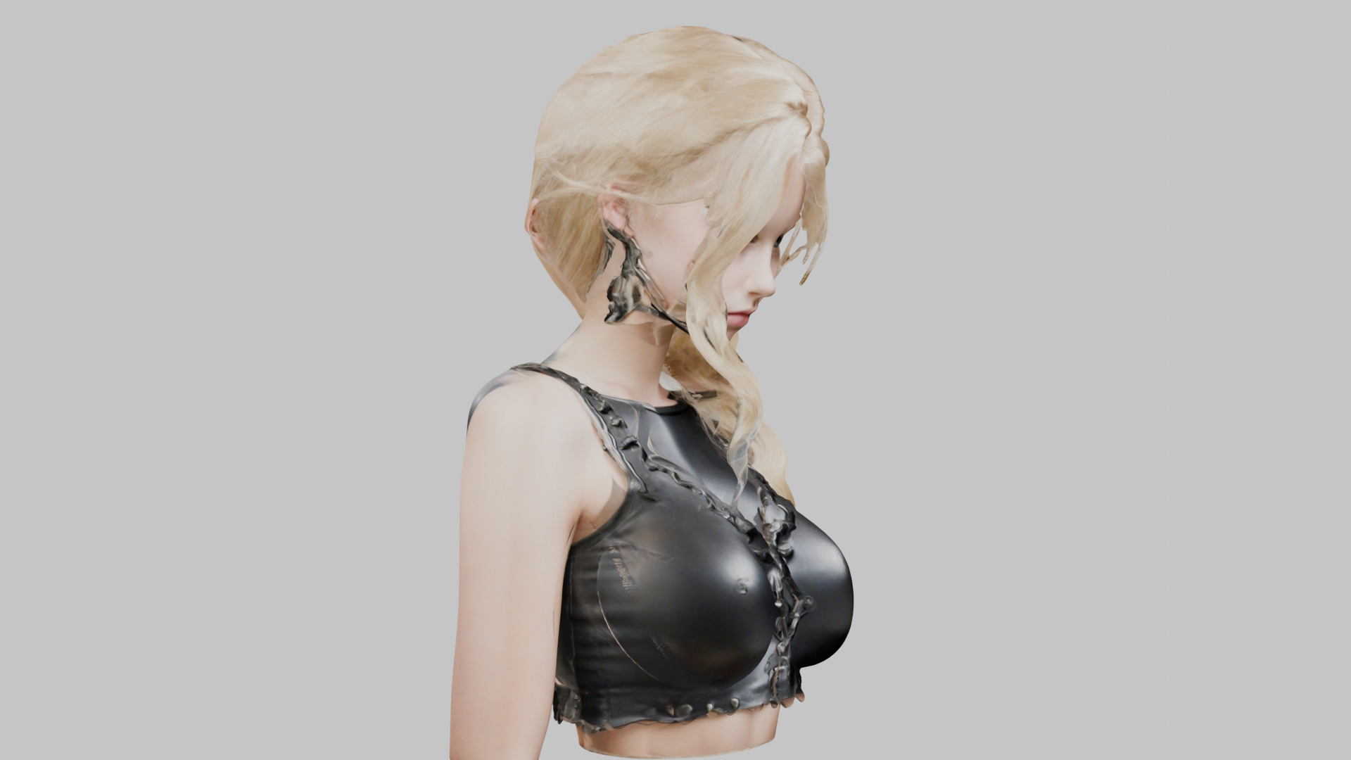 Young Beautiful Blonde Gothic Teen Girl Head Bust Low-poly 3D model_1