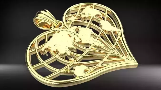 World Map Necklace Heart shape Pendant