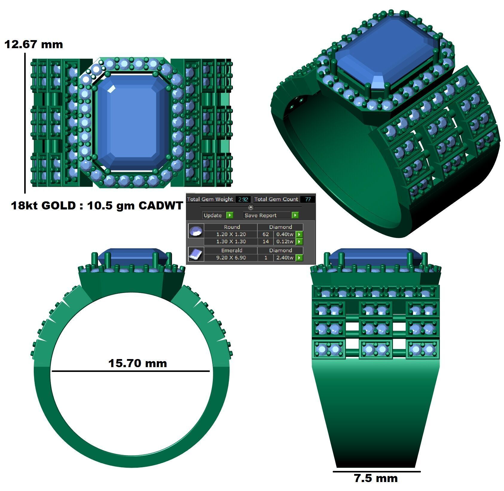 Custom Diamond Ring 3D print model_14
