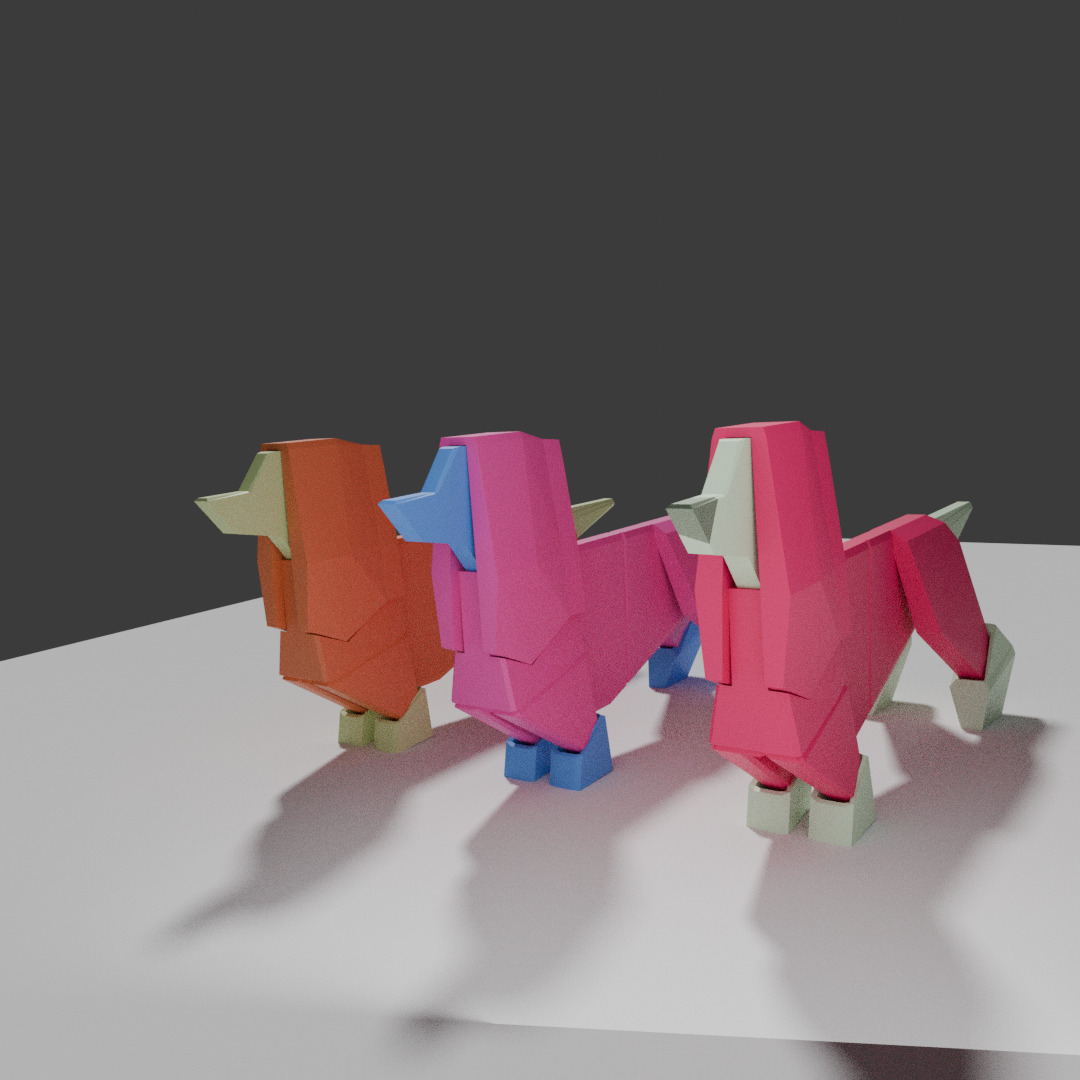 Origami  style and buildable  Dachshund Dog for print 3D model_1