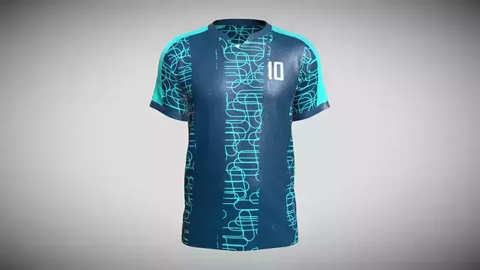 Men Soccer Dark Ocean Blue Jersey Player-10 In Low Poly
