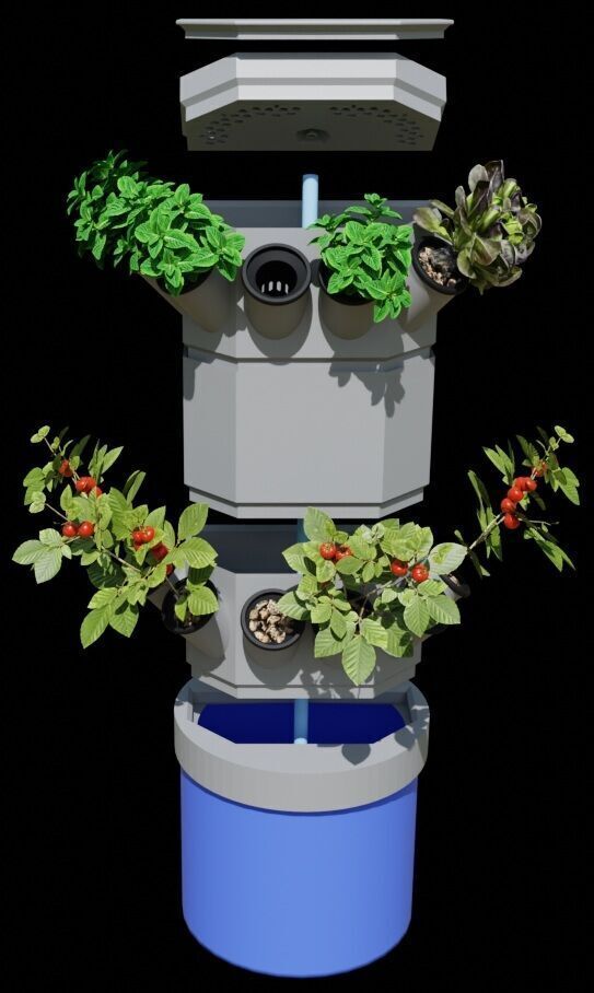 Hydroponic Tower - Quadratic 3D print model_9