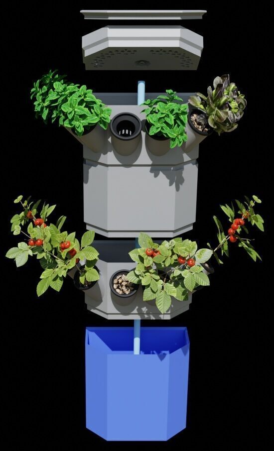 Hydroponic Tower - Quadratic 3D print model_8